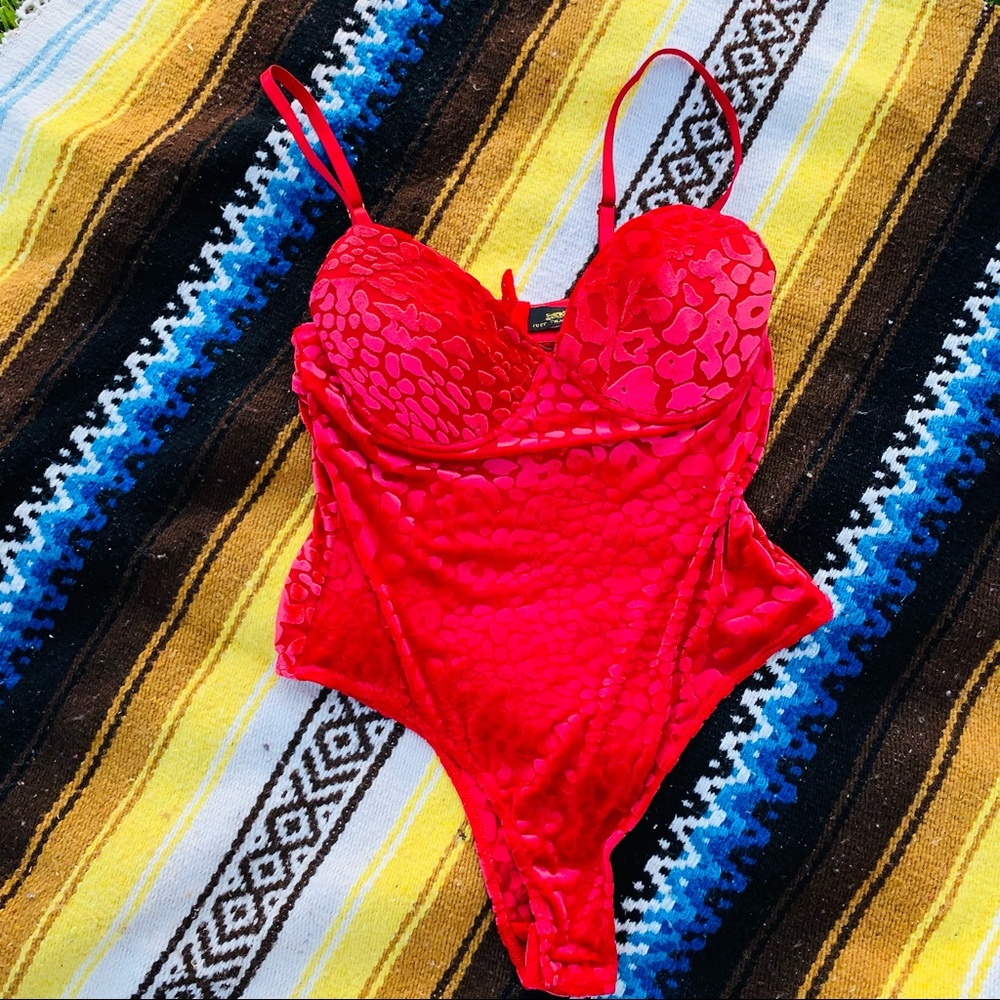 Just Sexy Lingerie Red Animal Print BodySuit-Large